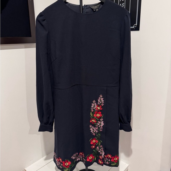 Ted Baker Dark Blue Long Sleeve Dress with Belt - Picture 2 of 7